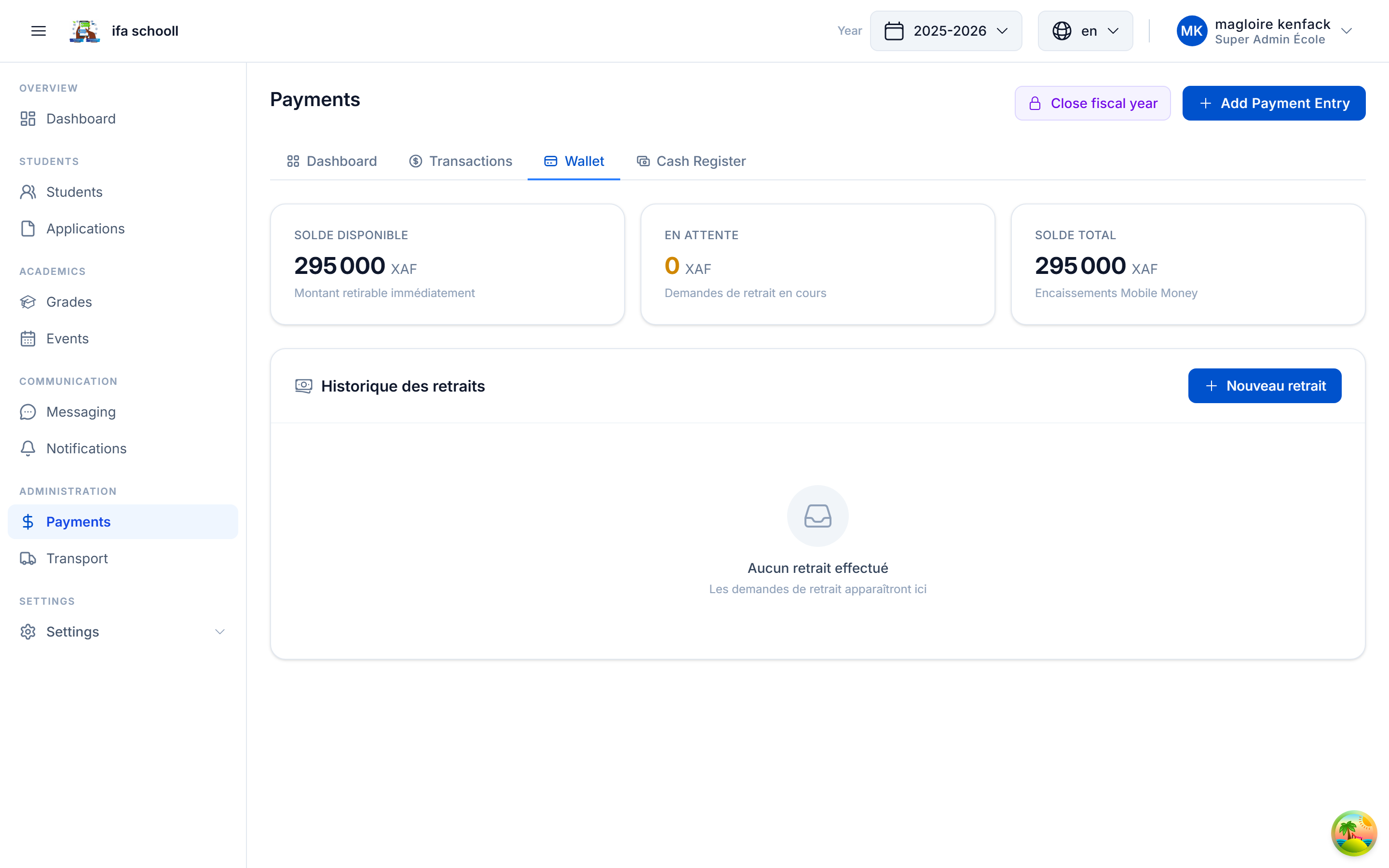 Wallet — school balance