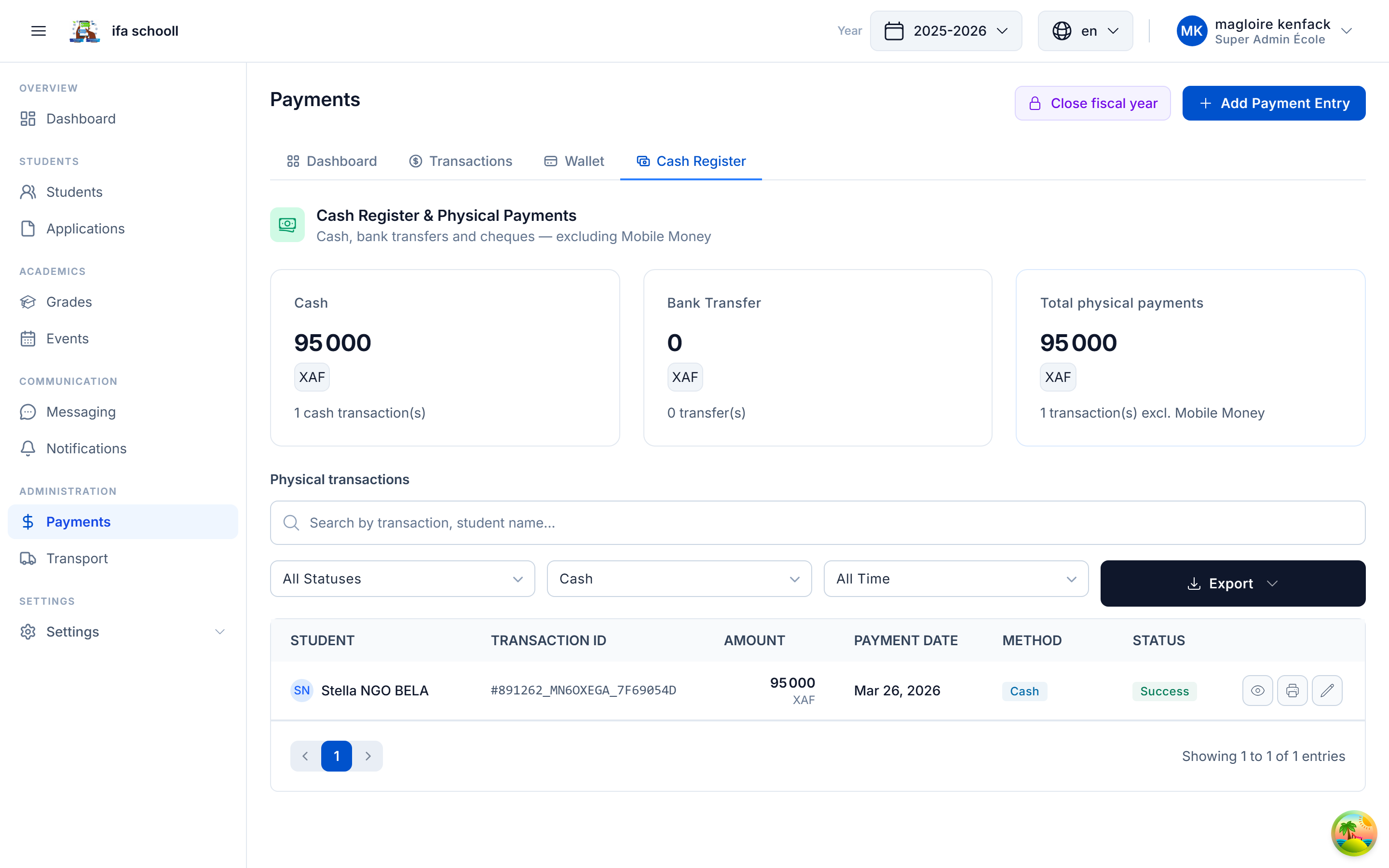 Cashier — in-person collections