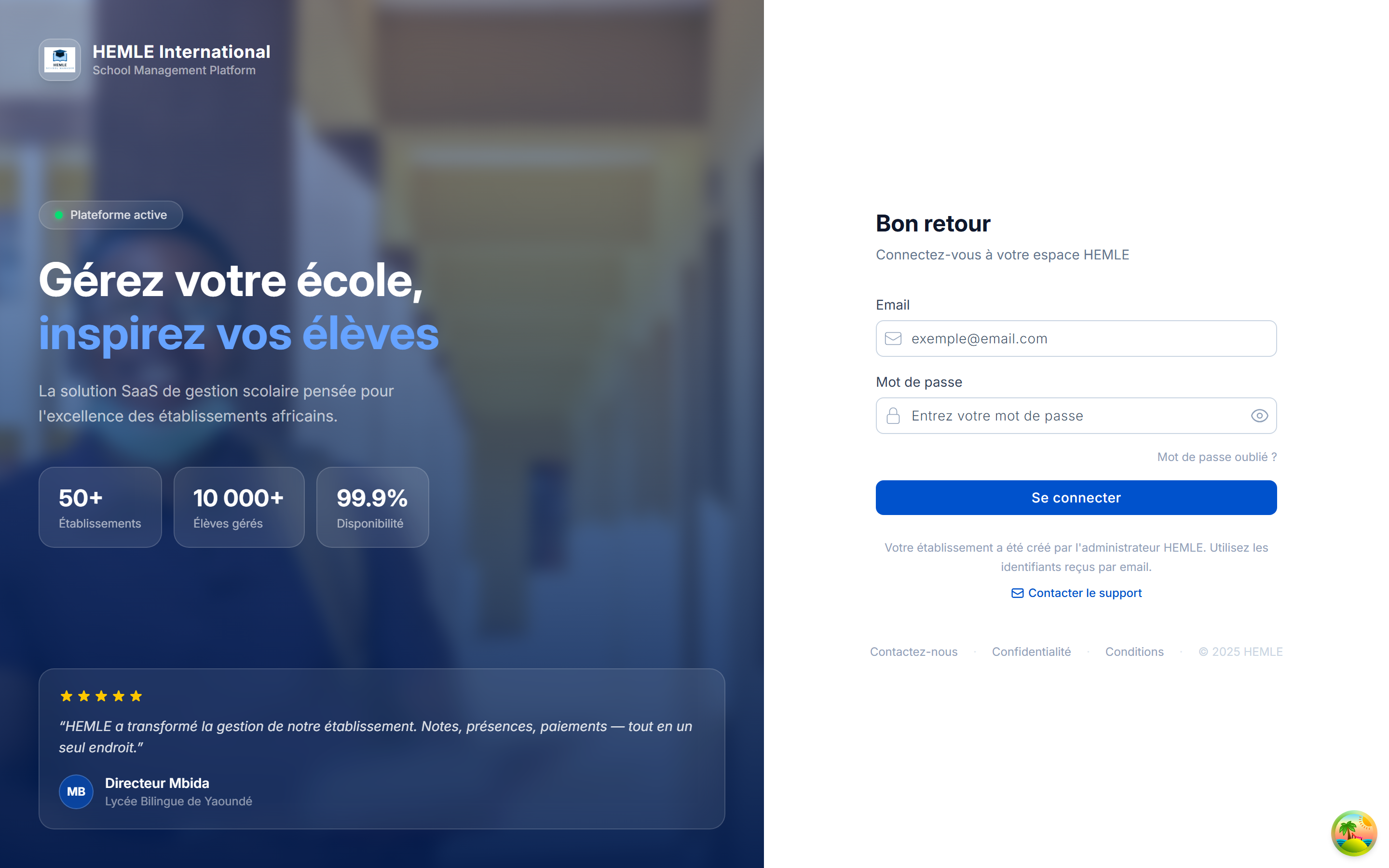 HEMLE login page