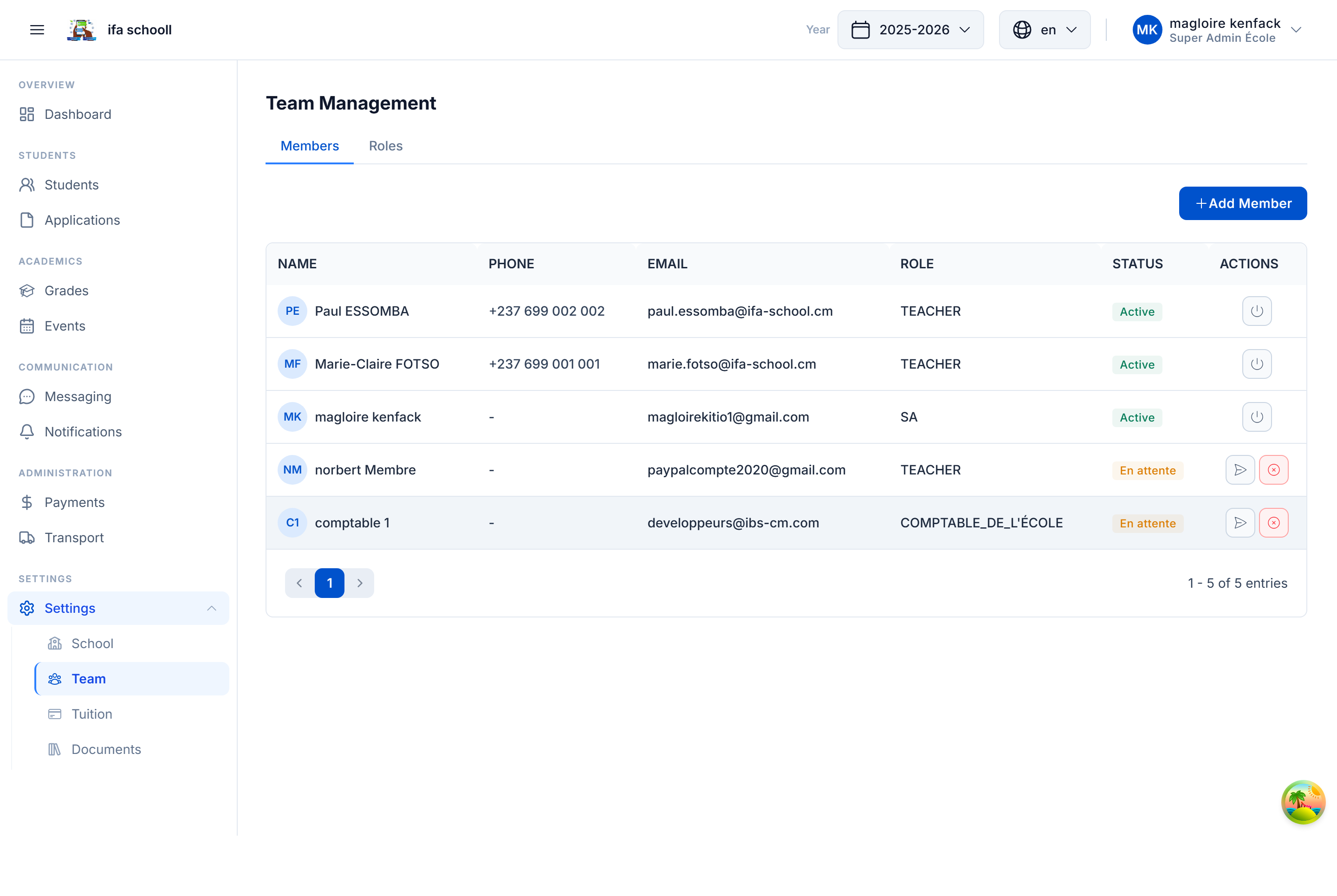 Team management β Member list