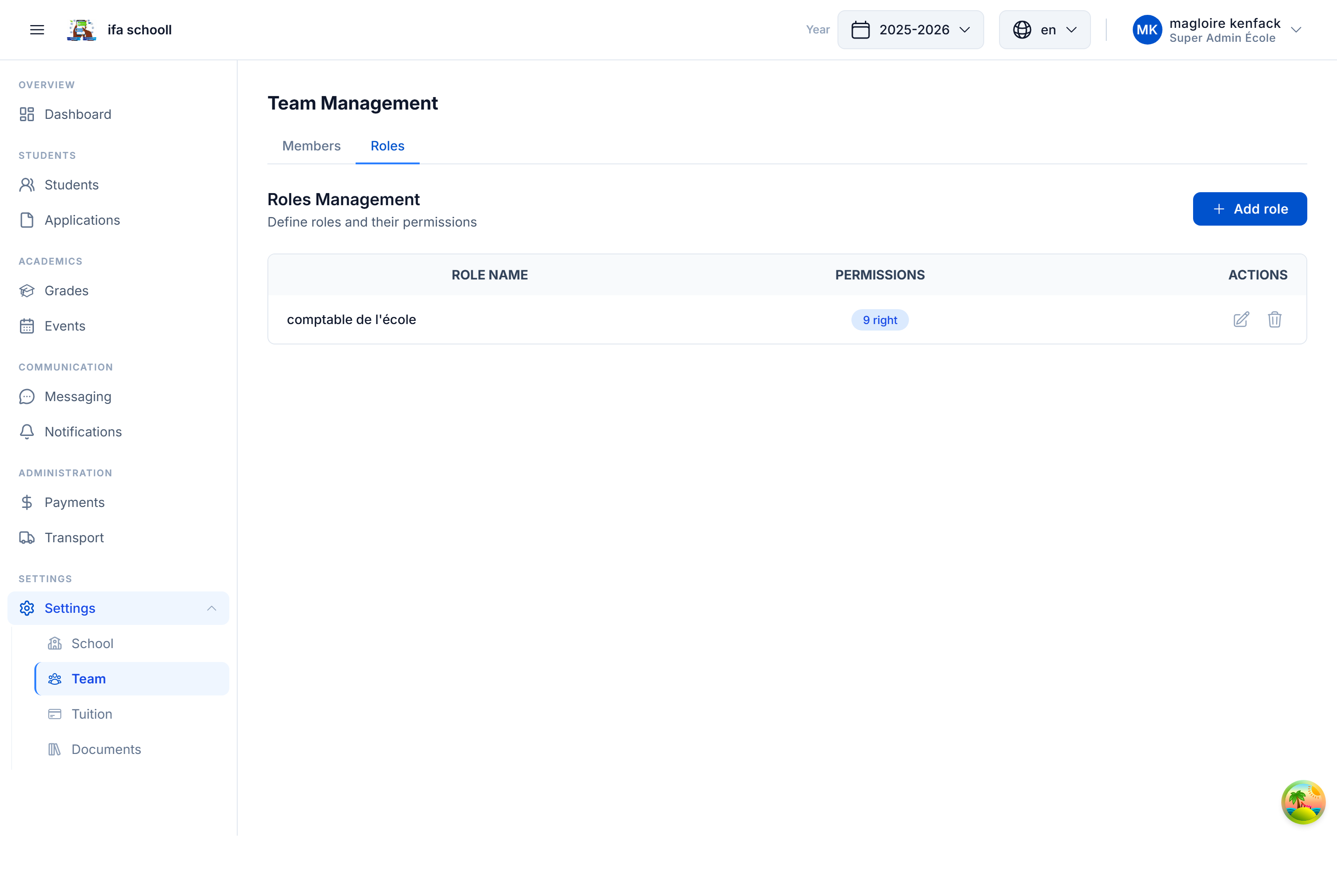Role and permission management