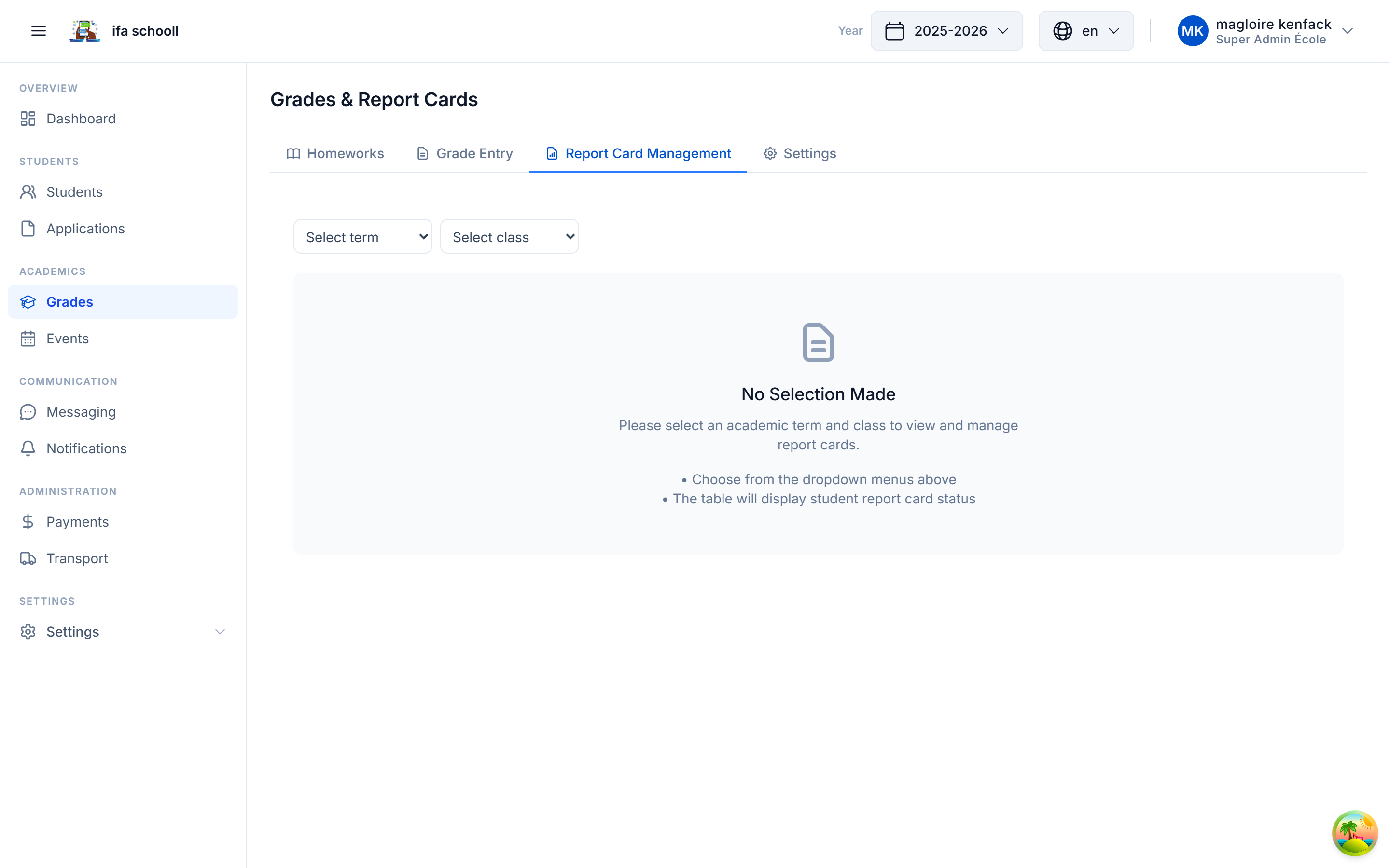 Report card management