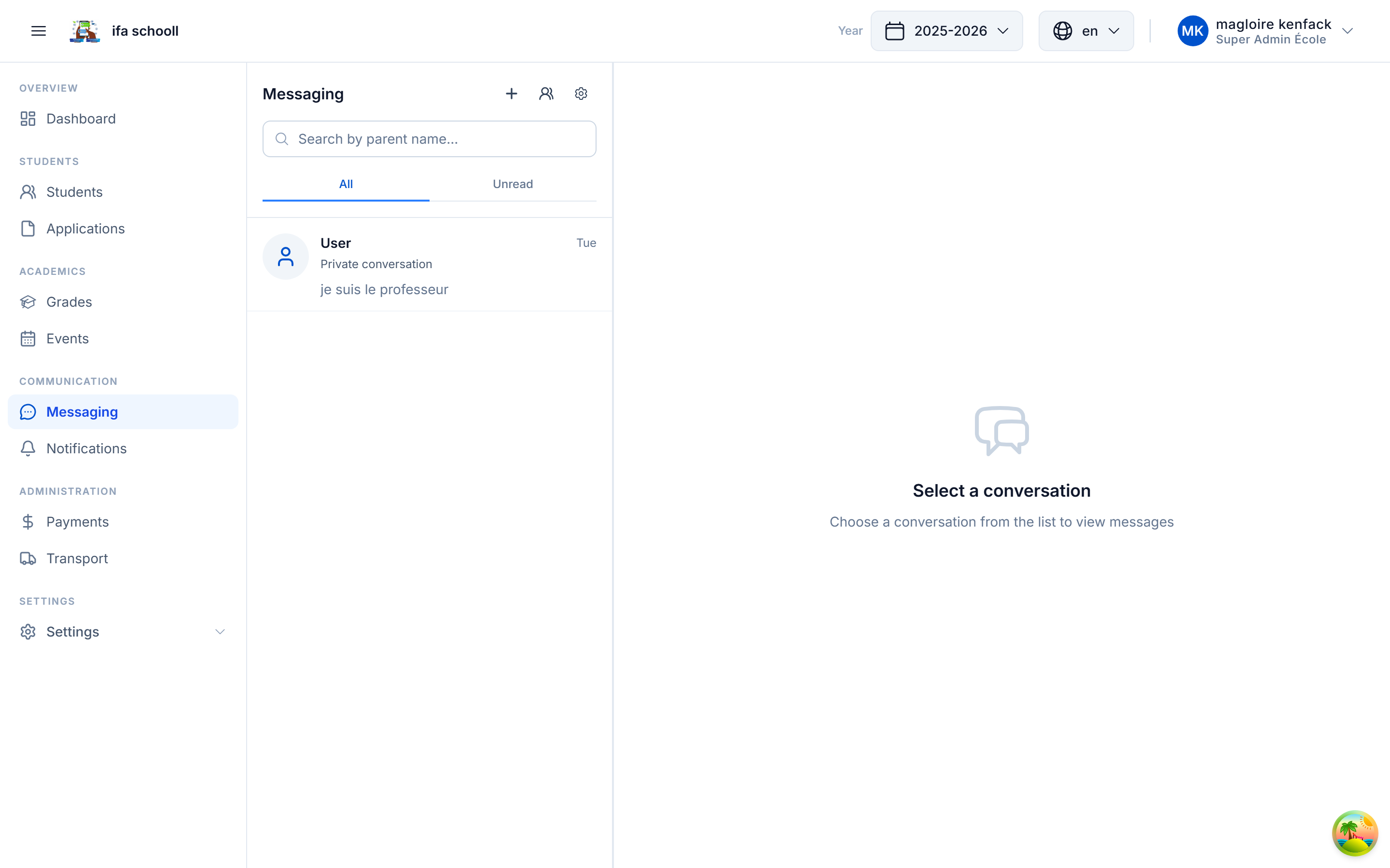 School ↔ parent messaging