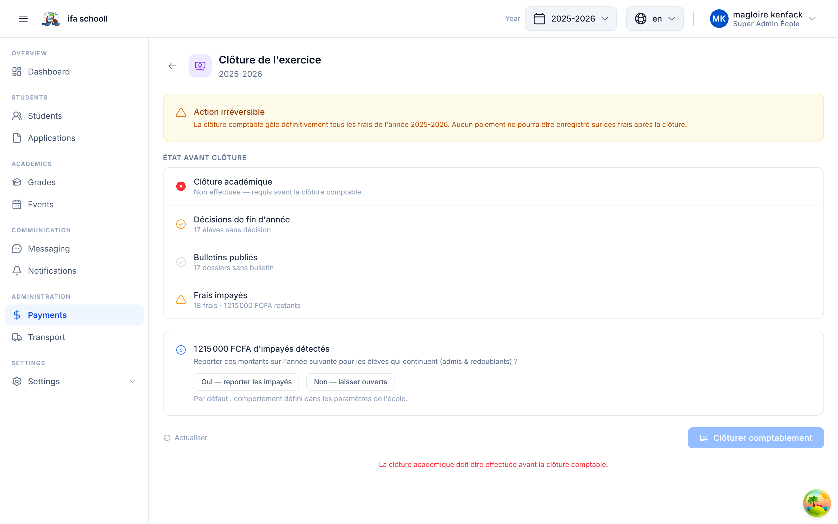 Clôture comptable de l'année
